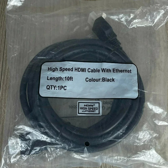 HDMI Cable High Speed With Ethernet Type A Black 10 ft. (Only 1 Piece) - Picture 1 of 5